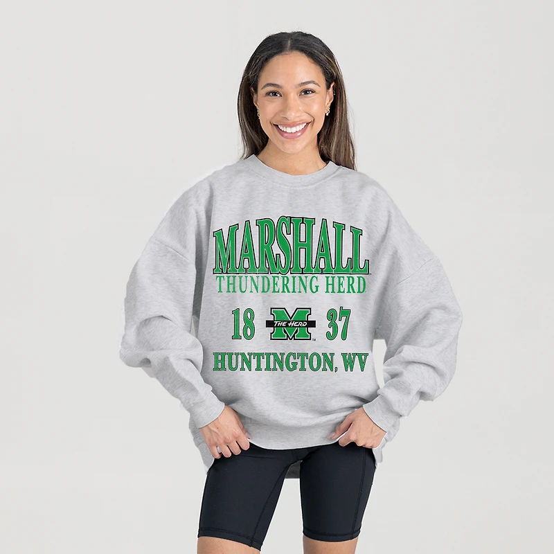 Women's Gameday Couture Ash Marshall Thundering Herd Premium Fleece Pullover Sweatshirt