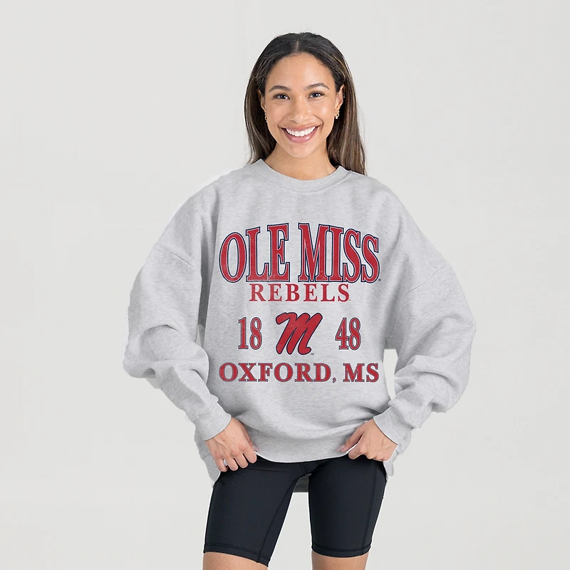 Women's Gameday Couture Ash Ole Miss Rebels Premium Fleece Pullover Sweatshirt