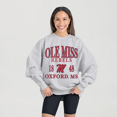Women's Gameday Couture Ash Ole Miss Rebels Premium Fleece Pullover Sweatshirt