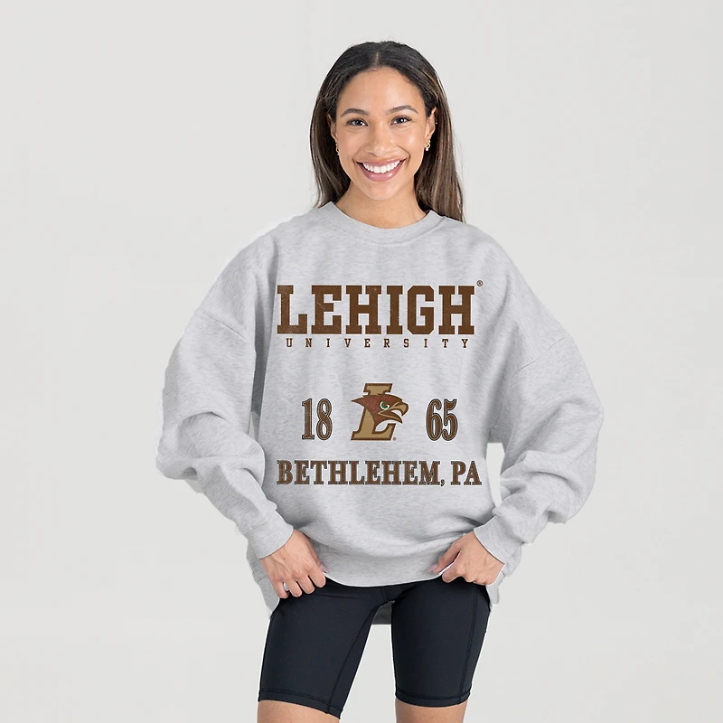 Women's Gameday Couture Ash Lehigh Mountain Hawks Premium Fleece Pullover Sweatshirt