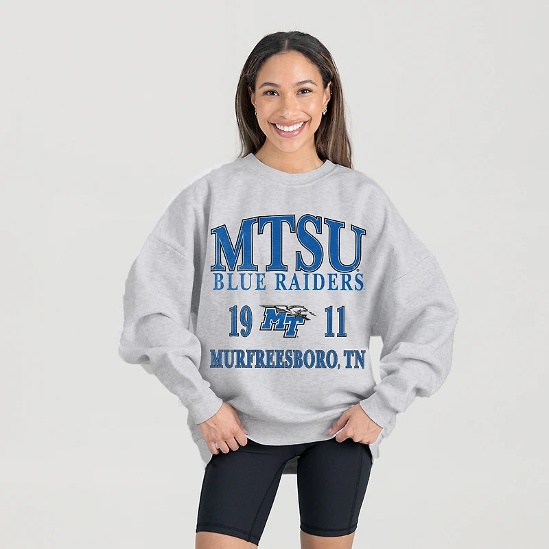 Women's Gameday Couture Ash MTSU Blue Raiders Premium Fleece Pullover Sweatshirt