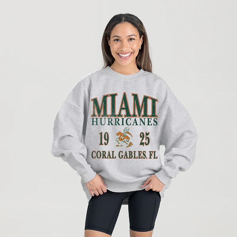 Women's Gameday Couture Ash Miami Hurricanes Premium Fleece Pullover Sweatshirt