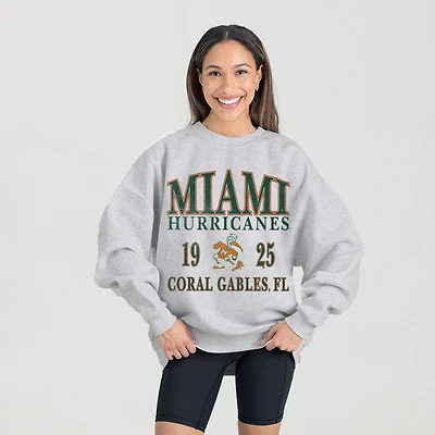 Women's Gameday Couture Ash Miami Hurricanes Premium Fleece Pullover Sweatshirt