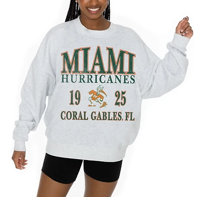 Women's Gameday Couture Ash Miami Hurricanes Premium Fleece Pullover Sweatshirt