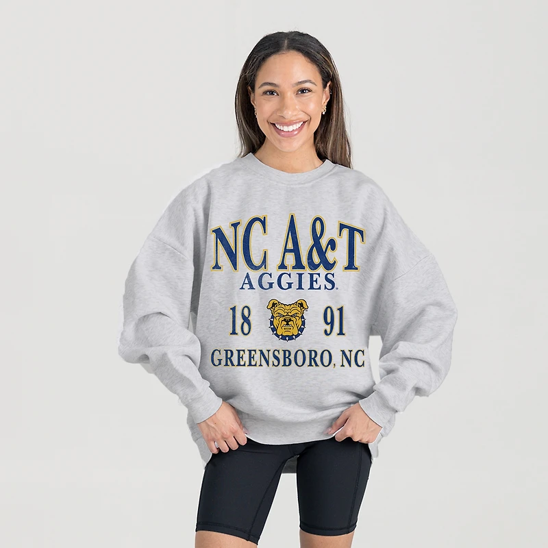 Women's Gameday Couture Ash North Carolina A&T Aggies Premium Fleece Pullover Sweatshirt