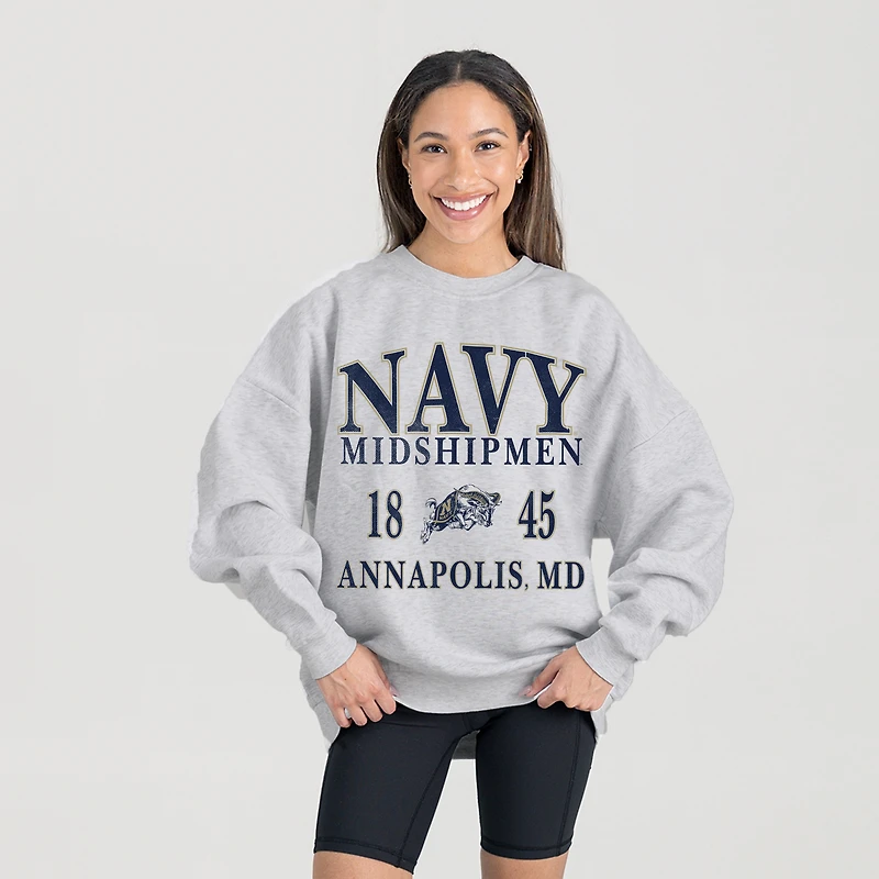 Women's Gameday Couture Ash Navy Midshipmen Premium Fleece Pullover Sweatshirt