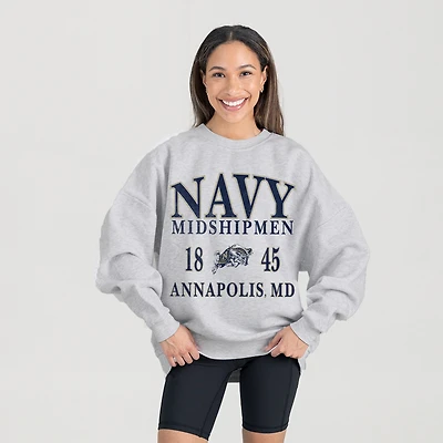 Women's Gameday Couture Ash Navy Midshipmen Premium Fleece Pullover Sweatshirt