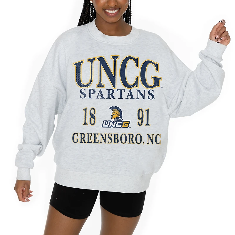 Women's Gameday Couture Ash UNCG Spartans Premium Fleece Pullover Sweatshirt