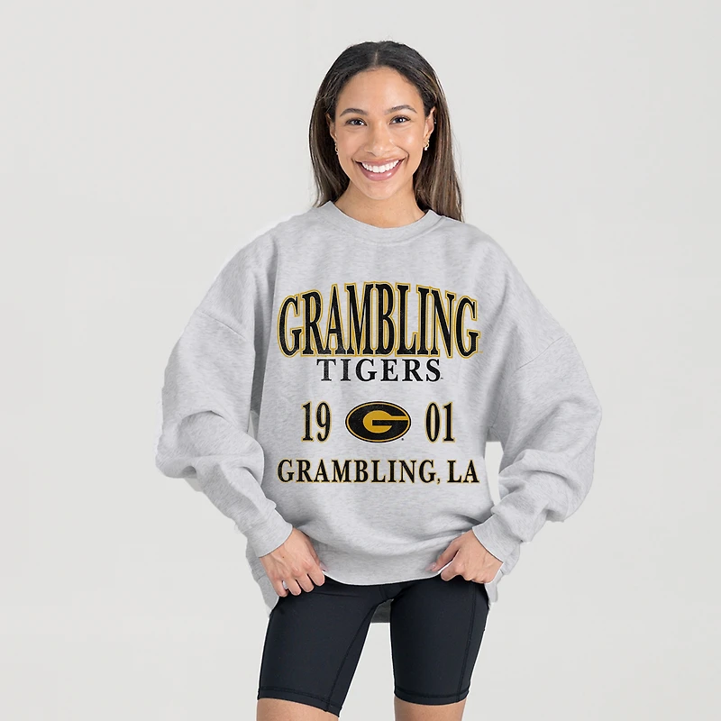 Women's Gameday Couture Ash Grambling Tigers Premium Fleece Pullover Sweatshirt