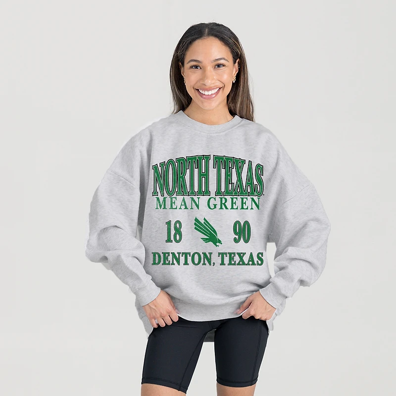 Women's Gameday Couture Ash North Texas Mean Green Premium Fleece Pullover Sweatshirt