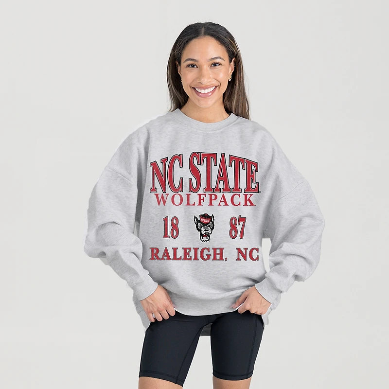 Women's Gameday Couture Ash NC State Wolfpack Premium Fleece Pullover Sweatshirt