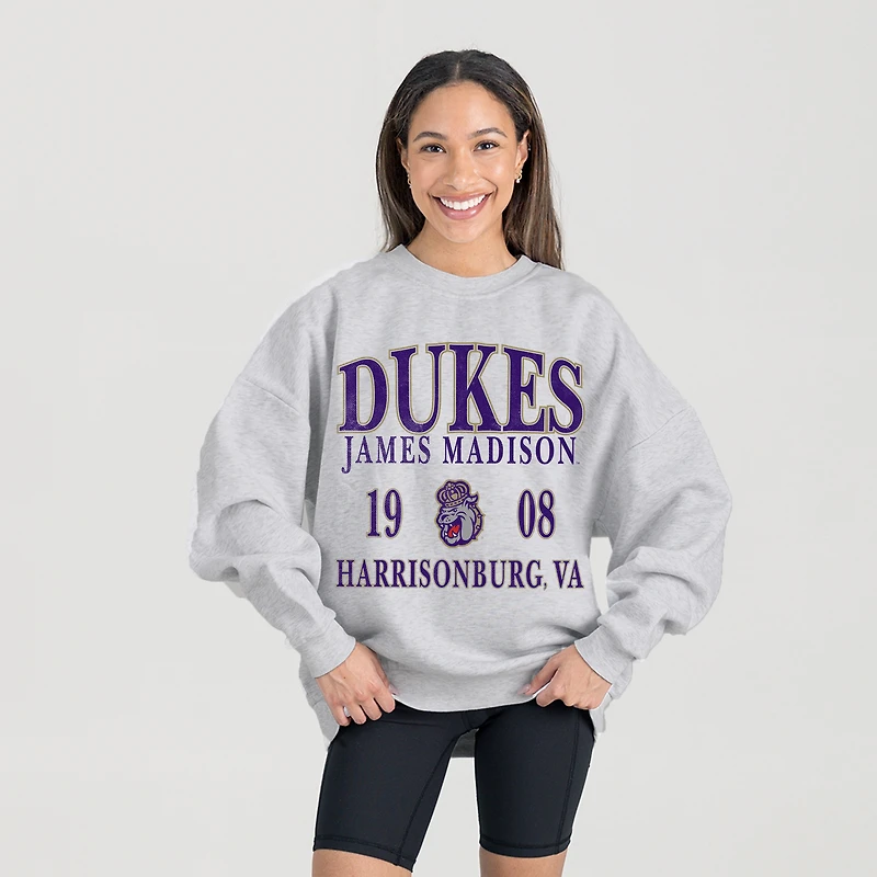 Women's Gameday Couture Ash James Madison Dukes Premium Fleece Pullover Sweatshirt