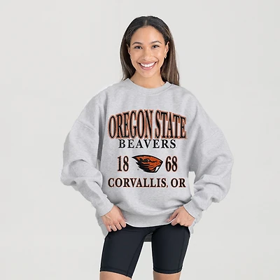 Women's Gameday Couture Ash Oregon State Beavers Premium Fleece Pullover Sweatshirt