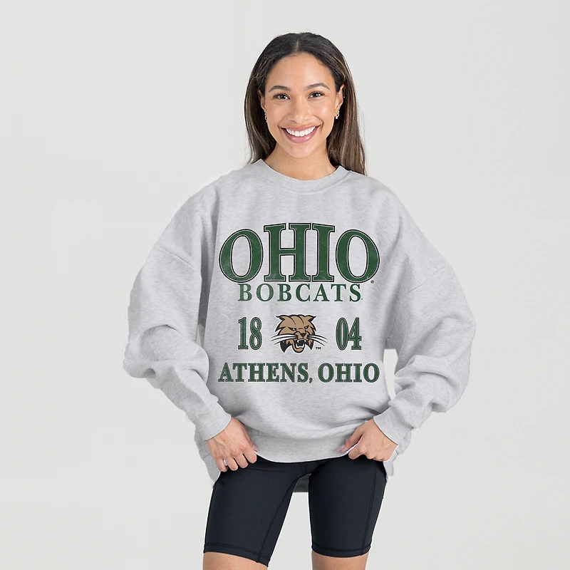 Women's Gameday Couture Ash Ohio Bobcats Premium Fleece Pullover Sweatshirt
