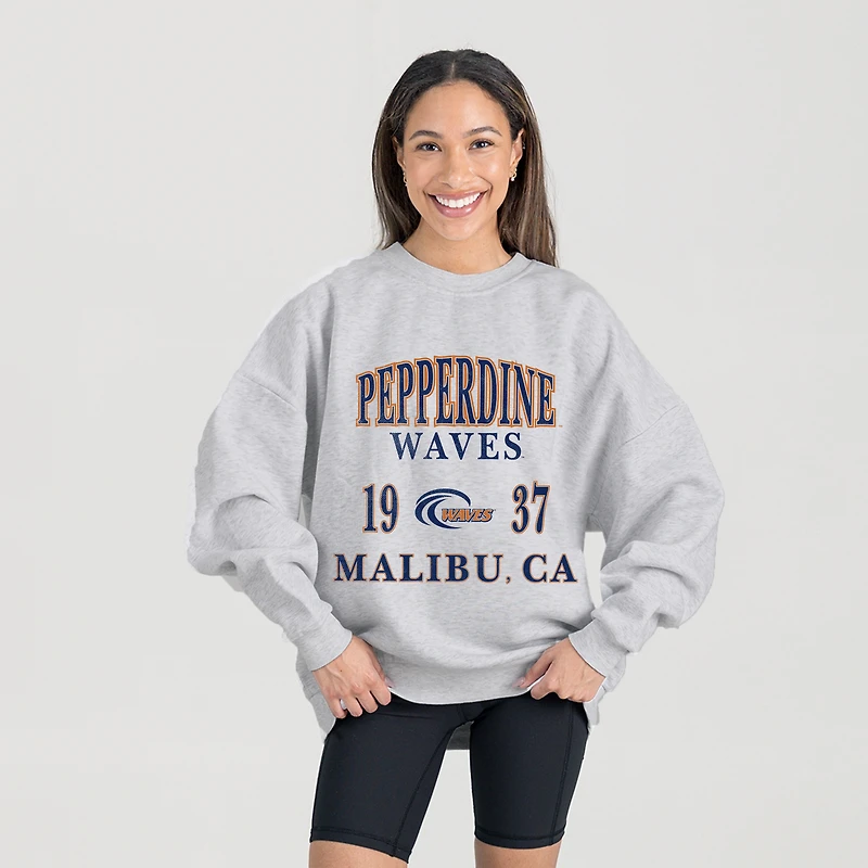 Women's Gameday Couture Ash Pepperdine Waves Premium Fleece Pullover Sweatshirt