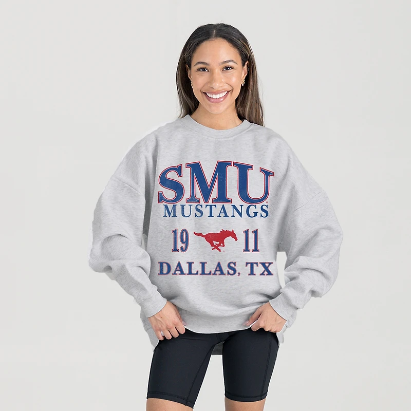 Women's Gameday Couture Ash SMU Mustangs Premium Fleece Pullover Sweatshirt