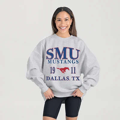 Women's Gameday Couture Ash SMU Mustangs Premium Fleece Pullover Sweatshirt