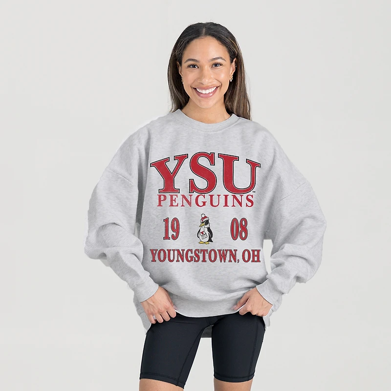 Women's Gameday Couture Ash Youngstown State Penguins Premium Fleece Pullover Sweatshirt