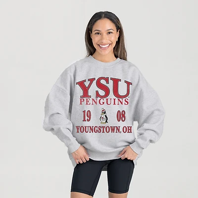 Women's Gameday Couture Ash Youngstown State Penguins Premium Fleece Pullover Sweatshirt