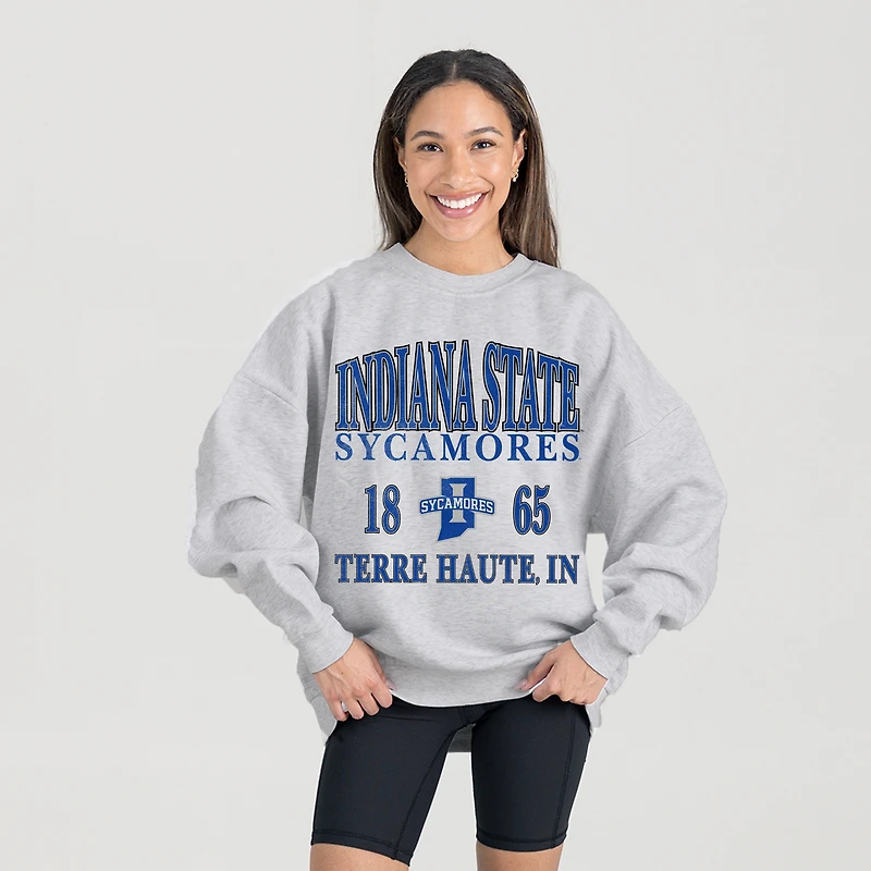 Women's Gameday Couture Ash Indiana State Sycamores Premium Fleece Pullover Sweatshirt