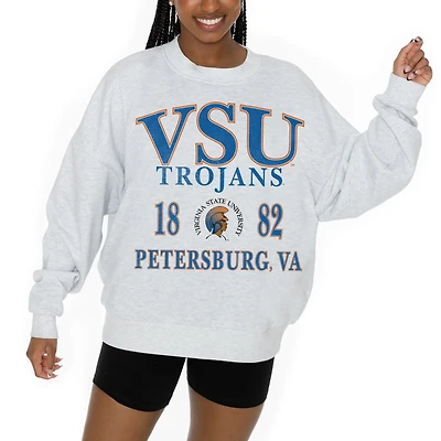 Women's Gameday Couture Ash Virginia State Trojans Premium Fleece Pullover Sweatshirt