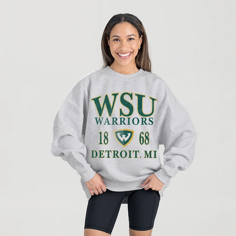 Women's Gameday Couture Ash Wayne State Warriors Premium Fleece Pullover Sweatshirt