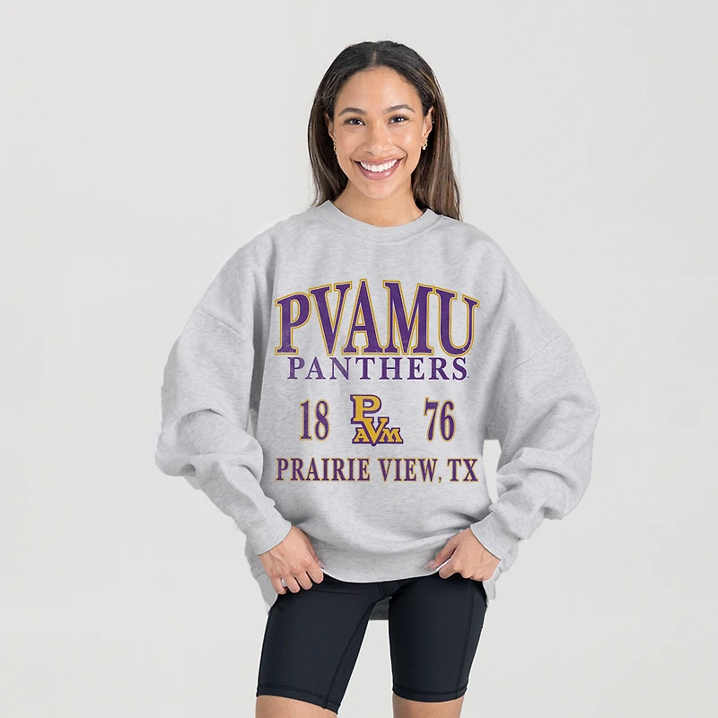 Women's Gameday Couture Ash Prairie View A&M Panthers Premium Fleece Pullover Sweatshirt