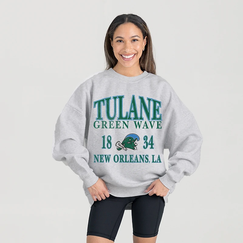 Women's Gameday Couture Ash Tulane Green Wave Premium Fleece Pullover Sweatshirt