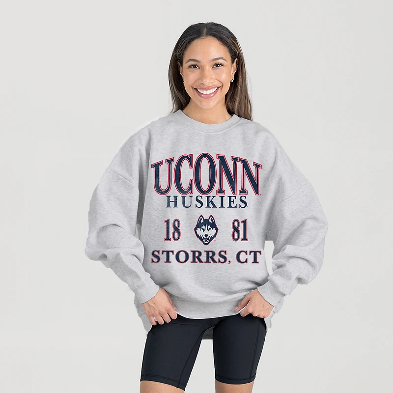 Women's Gameday Couture Ash UConn Huskies Premium Fleece Pullover Sweatshirt