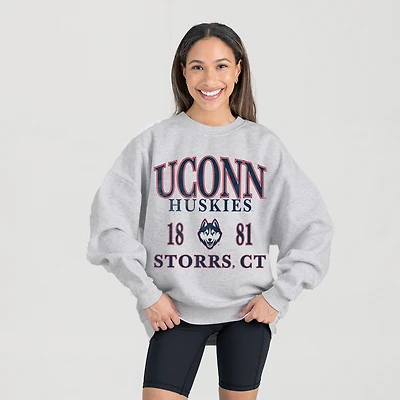 Women's Gameday Couture Ash UConn Huskies Premium Fleece Pullover Sweatshirt