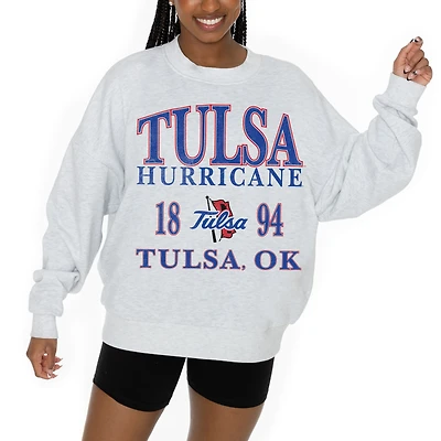 Women's Gameday Couture Ash Tulsa Golden Hurricane Premium Fleece Pullover Sweatshirt