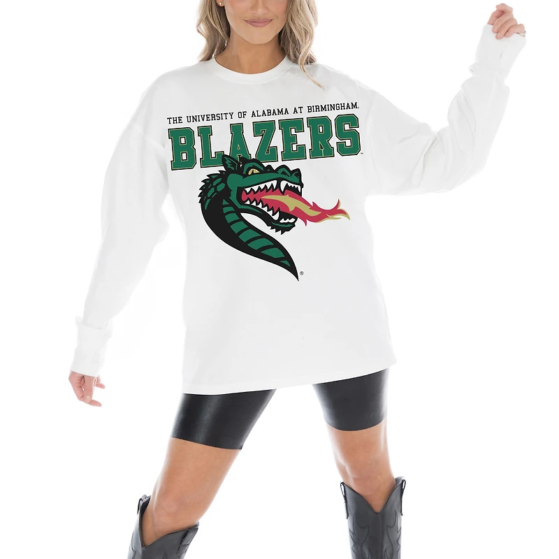 Women's Gameday Couture White UAB Blazers Big Goals Oversized Long Sleeve T-Shirt