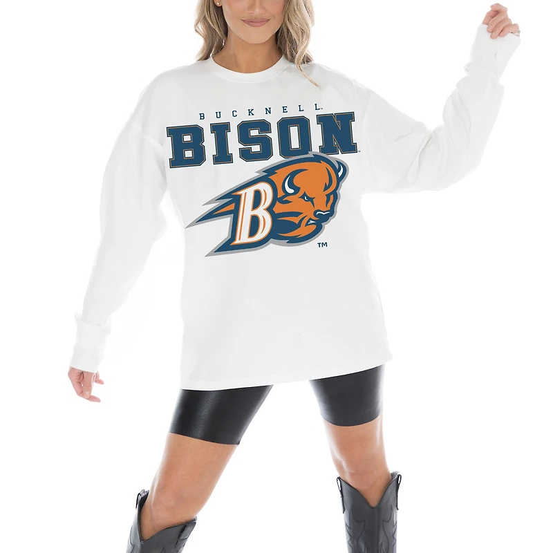 Women's Gameday Couture White Bucknell Bison Big Goals Oversized Long Sleeve T-Shirt