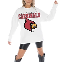 Women's Gameday Couture White Louisville Cardinals Big Goals Oversized Long Sleeve T-Shirt