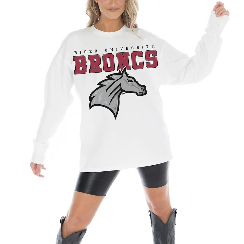Women's Gameday Couture White Rider Broncs Big Goals Oversized Long Sleeve T-Shirt