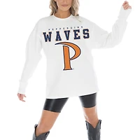 Women's Gameday Couture White Pepperdine Waves Big Goals Oversized Long Sleeve T-Shirt