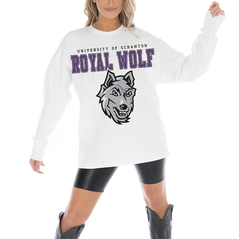 Women's Gameday Couture White Scranton Univ Royals Big Goals Oversized Long Sleeve T-Shirt