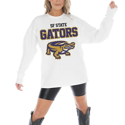 Women's Gameday Couture White San Francisco State Gators Big Goals Oversized Long Sleeve T-Shirt