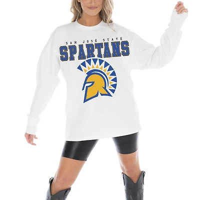 Women's Gameday Couture White San Jose State Spartans Big Goals Oversized Long Sleeve T-Shirt