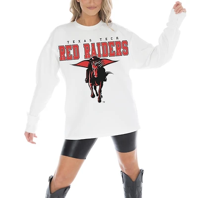 Women's Gameday Couture White Texas Tech Red Raiders Big Goals Oversized Long Sleeve T-Shirt