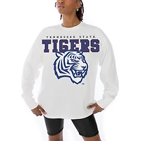 Women's Gameday Couture White Tennessee State Tigers Big Goals Oversized Long Sleeve T-Shirt