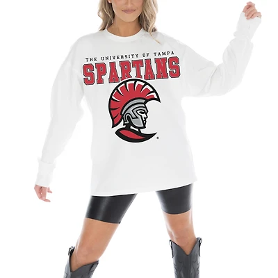 Women's Gameday Couture White Tampa Spartans Big Goals Oversized Long Sleeve T-Shirt