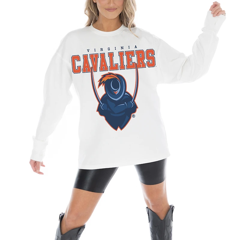 Women's Gameday Couture White Virginia Cavaliers Big Goals Oversized Long Sleeve T-Shirt