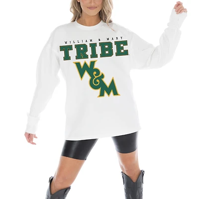 Women's Gameday Couture White William & Mary Tribe Big Goals Oversized Long Sleeve T-Shirt