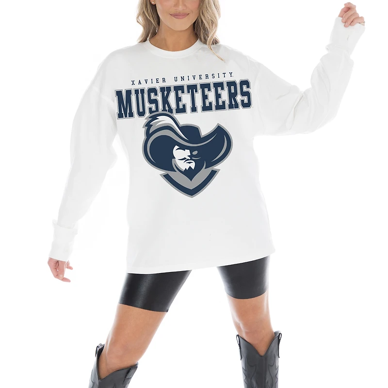 Women's Gameday Couture White Xavier Musketeers Big Goals Oversized Long Sleeve T-Shirt