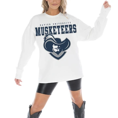 Women's Gameday Couture White Xavier Musketeers Big Goals Oversized Long Sleeve T-Shirt