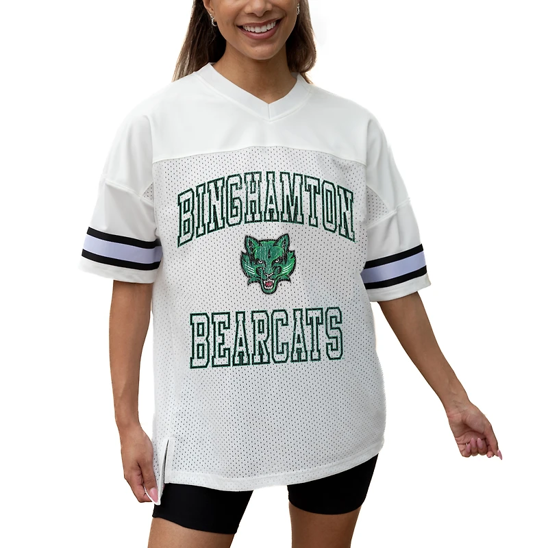 Women's Gameday Couture White Binghamton Bearcats Iconic Oversized Fashion Jersey
