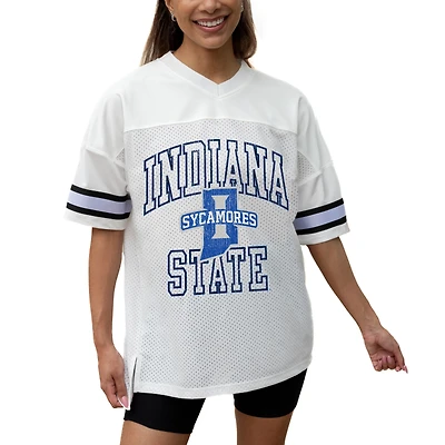 Women's Gameday Couture White Indiana State Sycamores Iconic Oversized Fashion Jersey