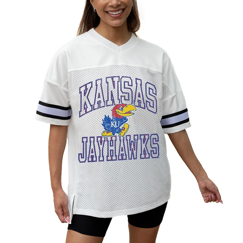 Women's Gameday Couture White Kansas Jayhawks Iconic Oversized Fashion Jersey