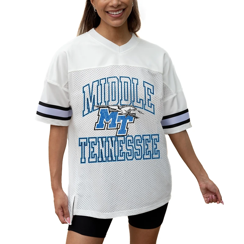 Women's Gameday Couture White MTSU Blue Raiders Iconic Oversized Fashion Jersey